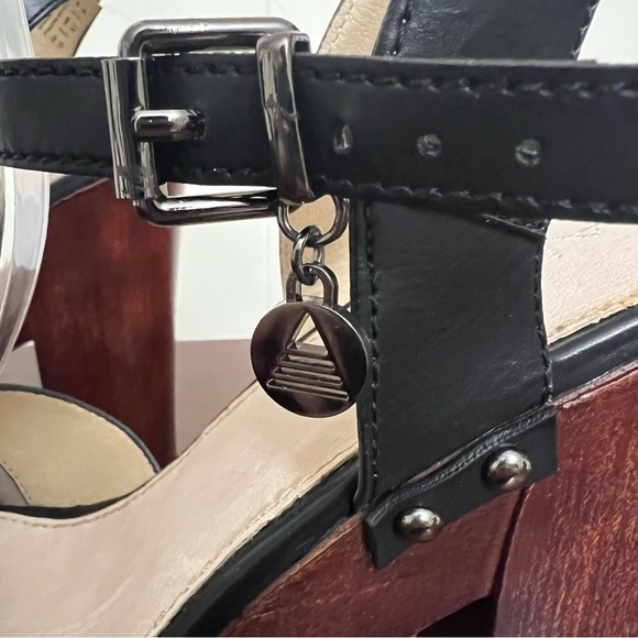 Aldo Leather Platform Sandals Black Studded wood Block Heel Size 10 NWOT - Picture 6 of 9